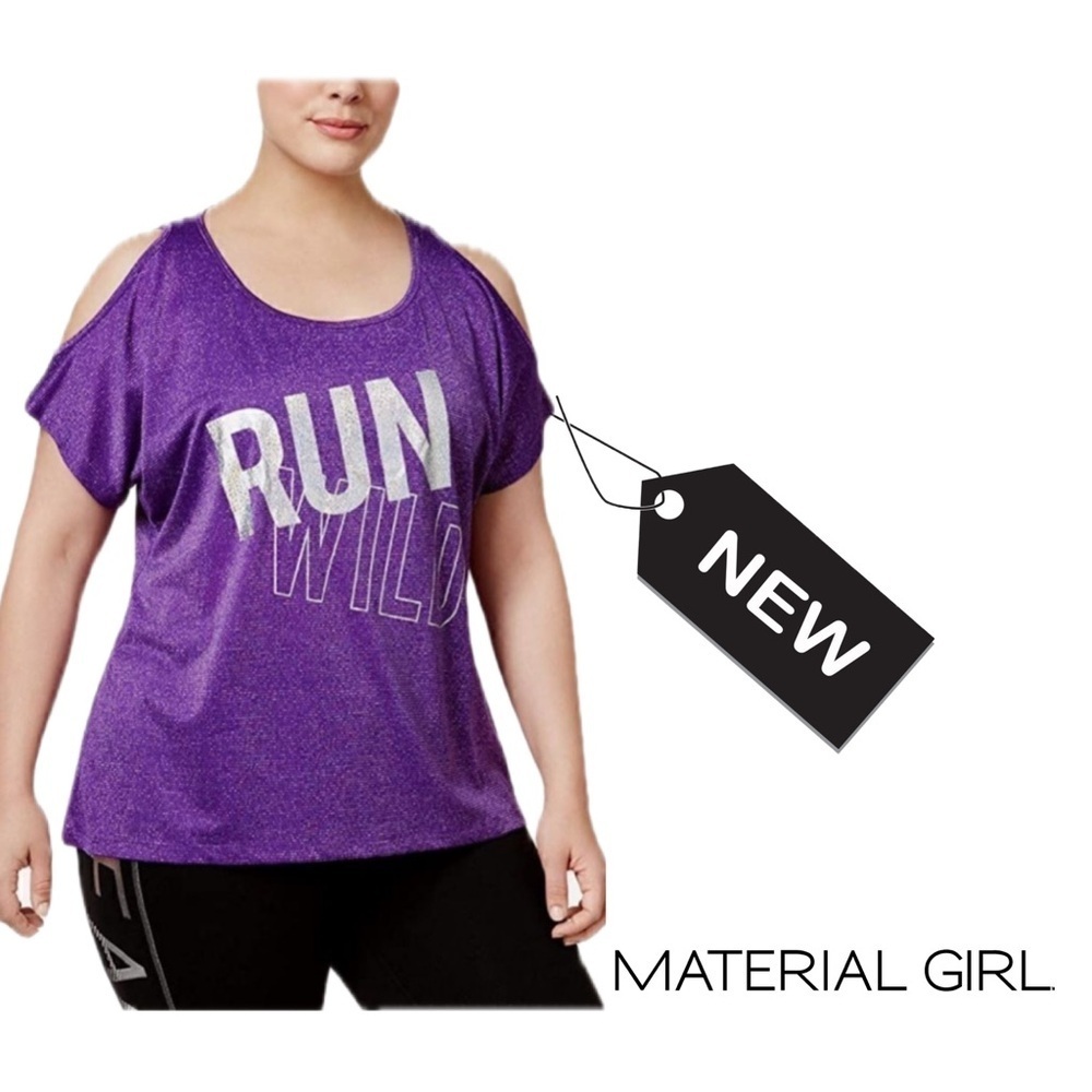 NWT Material Girl Womens Plus Metallic Slogan Pullover Top